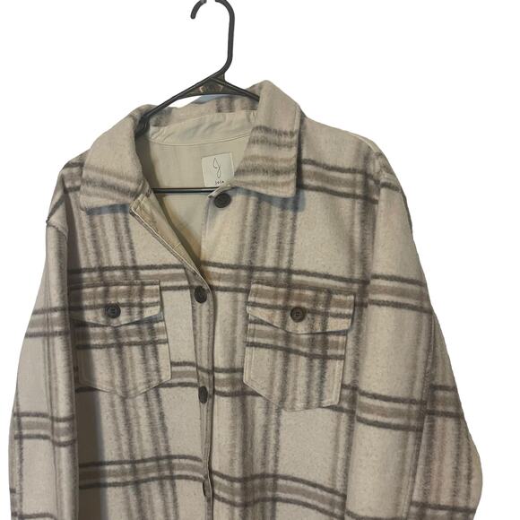 Joie Women's Size Medium Neutral Cream Long Button Up Shacket Sweater Jacket - Picture 2 of 11